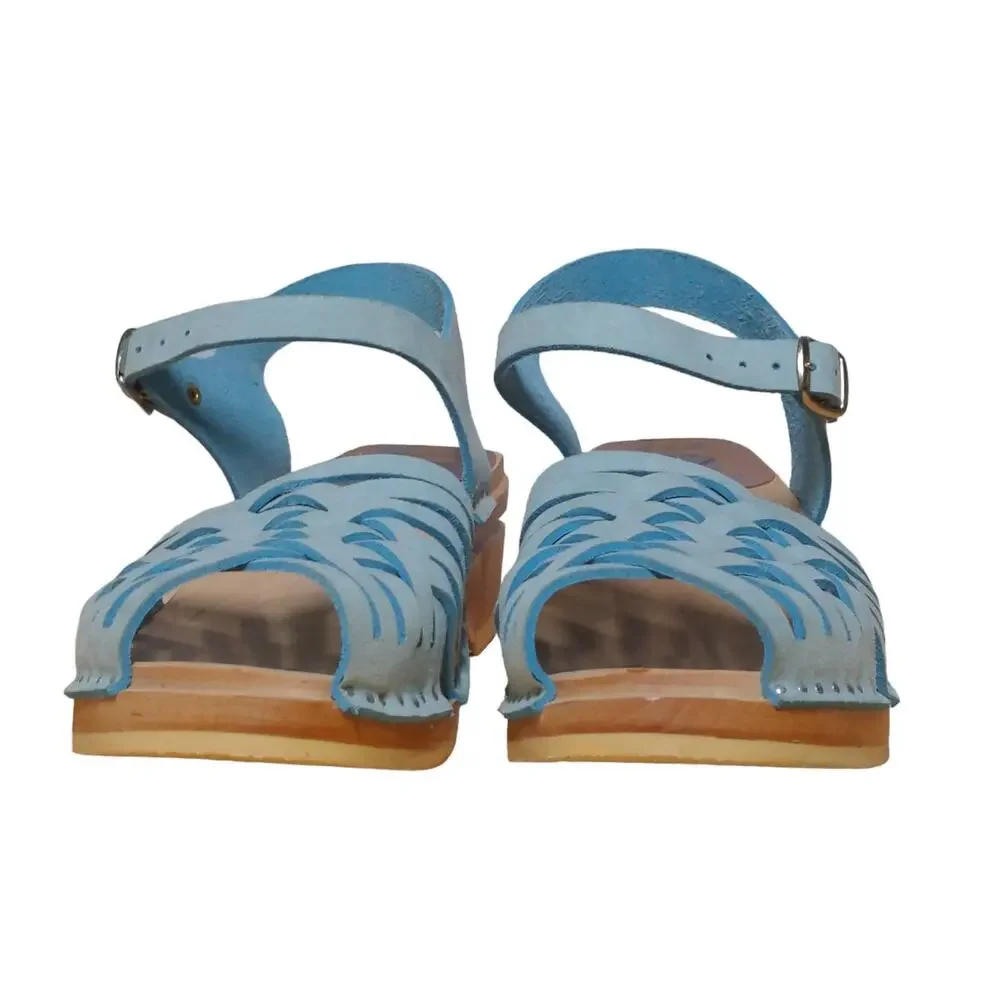 Troentorp Womens Clog Sandals Blue Chunky Ankle Strap Braided Buckle Sweden 41